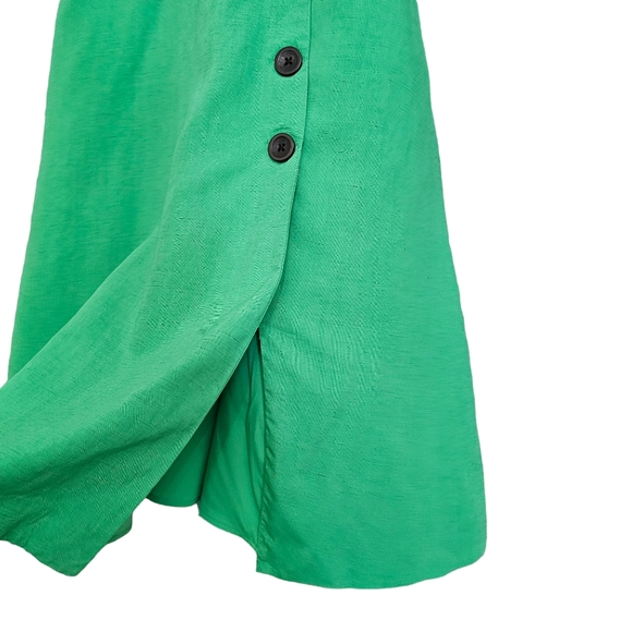 Nwot Ann Taylor Green Faux Wrap Side Button Linen Blend Sleeveless Flared Dress - Picture 10 of 15